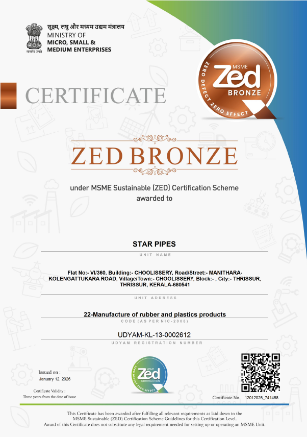 ZED Bronze certificate awarded to Star Pipes and Fittings