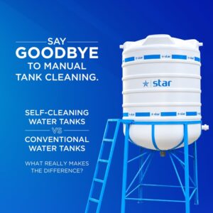 Star self-cleaning water tank with conical base design